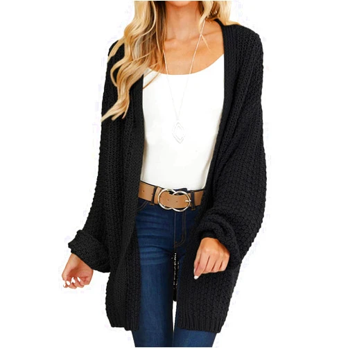 MEROKEETY Women's 2024 Fall Open Front Chunky Knit Sweater Oversized Lantern Sleeve Cardigan Outwear