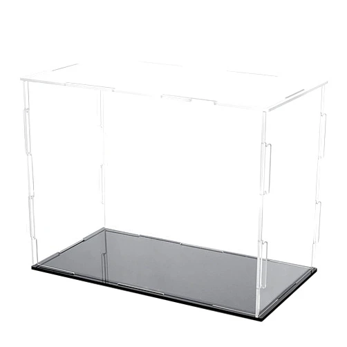 FINGERINSPIRE Acrylic Box with Black Stand and Rubber Band, 8x6 Inch Cube Clear Acrylic Display Cases for Collectibles, Self-Assembly Dustproof Countertop Box for Toys and Collections