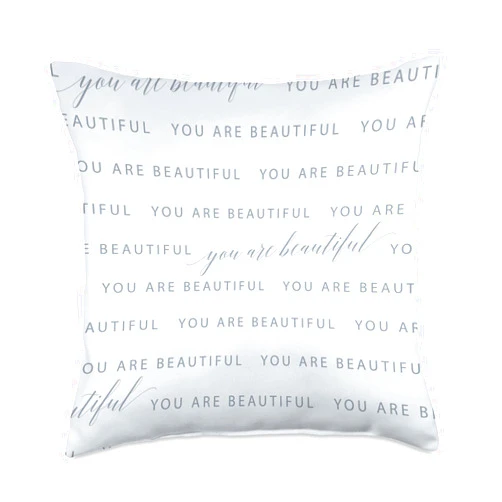 Patterns by M.Kokolo You Are Beautiful Quote Text Pattern | Light Blue Throw Pillow