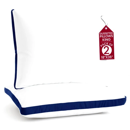 LDC LUX DECOR COLLECTION LUX Décor King Gusseted Pillows Set of 2 – Medium Firm Support for Side & Back Sleepers - Cooling Down Alternative Hotel Bed Pillows – 100% Microfiber Cover, Virgin PSF Fill – Navy, 36x18