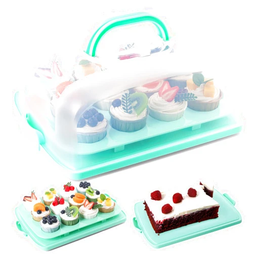 VGOODALL Cake Carrier with Lid, Green Cake Holder Cupcake Container for 12 Cupcakes 2 in 1 Portable Dessert Container for Cake Pie Muffin Cobbler