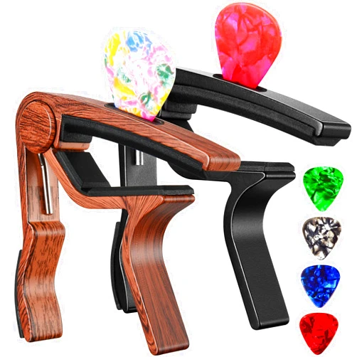 WOGOD Capo Guitar Capo for Acoustic Electric Guitar Ukulele - 2 Pack Guitar Kapo Clip Clamp with Picks Holder