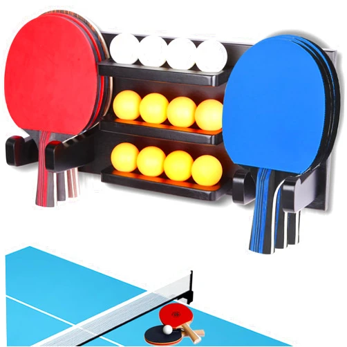 Onemacc Ping Pong Paddle Holder, Ping Pong Paddle Storage Rack Wall Mounted Holds 8 Paddles and 12 Balls, Table Tennis Racket Display Organizer for Game Room,Home, Black