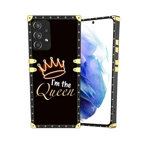 Stewing prerog Compatible with Samsung Galaxy A32 5G Square Case, I'm The Queen with Crown Luxury Golden Decoration for Samsung Case Girls Women, Soft TPU and Hard PC Back Trendy Protective Cover Case