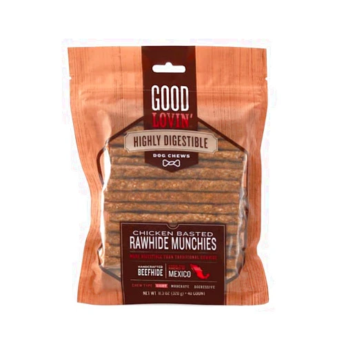 Good Lovin' Highly Digestible Chicken Basted Rawhide Munchies Dog Treats, 11.3 oz., Count of 40