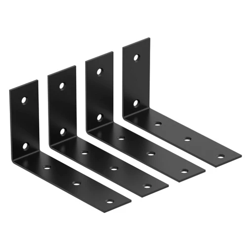 YUMORE Black Shelf Bracket, 7 Inch L Brackets Heavy Duty, Stainless Steel Shelf Supports Wall Mounted for Floating Shelves, Includes Hardware, 4 Pack