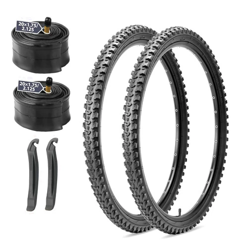 MOHEGIA Mountain Bike Tires Set: 2 Pack 20/24/26x2.125 Inch Folding Bicycle Tires Replacement and Pair 20/24/26 Inch Inner Tubes Schrader Valve with Tire Levers