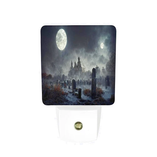 TecEr Two-Moons Print Night Lights Plug Into Wall Nightlight for Boys Girls, Square Night Light with Dusk to Dawn Sensor Sleep Friendly Lamp for Hallway Stairway Home Decor