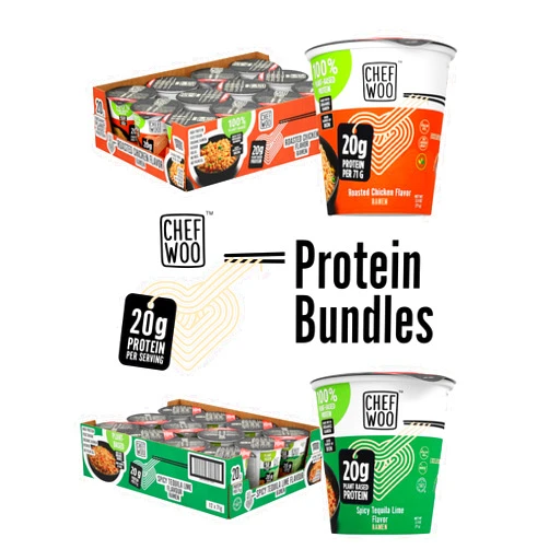 CHEF WOO Roasted Chicken x Spicy Tequila Lime Flavor Ramen Cup High Protein Noodles, 20g of Animal-free, Bioavailable Protein | Made in U.S. |