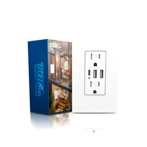TOPELER USB C Wall Outlet, 15A Tamper Resistant Receptacle with 3 USB Port, Total 6.0Amp High Charging Power Electrical Outlet, Screwless Wall Plate Include, UL Listed & FCC Approval
