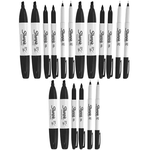 Sharpie Permanent Markers, 6 Pack Assorted Sizes, Ultra Fine Tip, Fine Tip and Chisel Tip Permanent Markers - Black Pack of 3