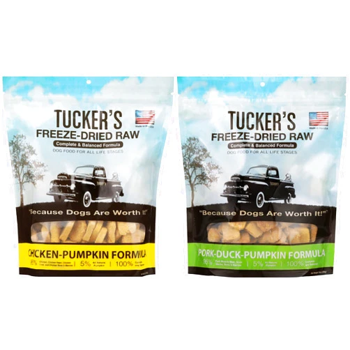 Tucker's Raw Frozen Freeze Dried Raw Dog Food, Chicken & Pumpkin Formula and Pork, Duck & Pumpkin Formula, Poultry Variety Pack of 2