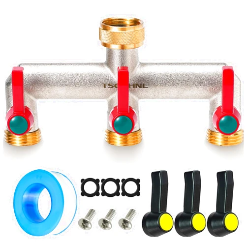 Yayamz Brass Garden Hose Splitter，Outdoor Frostproof Faucet Splitter，3 Way，Heavy，Rustproof Faucet Manifold