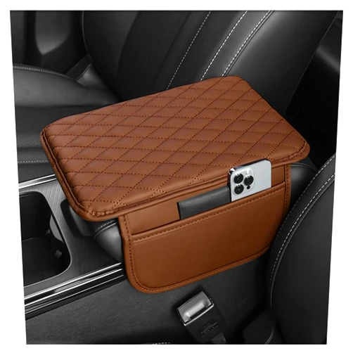Stacool Upgraded Car Center Console Cover,Microfiber Leather Car Armrest Cover Cushion with 2 Storage Bags,Universal Armrest Storage Box Accessories for Most Vehicles (Brown)