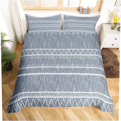 Erosebridal 3 Pieces Grey Duvet Cover Queen,Bohemian Triangle Bedding Set Lightweight Soft Microfiber, Boho Hippie Geometric Comforter Cover,Modern Rustic Gray Triangle Aztec Stripes Bedspreads for Adult Room