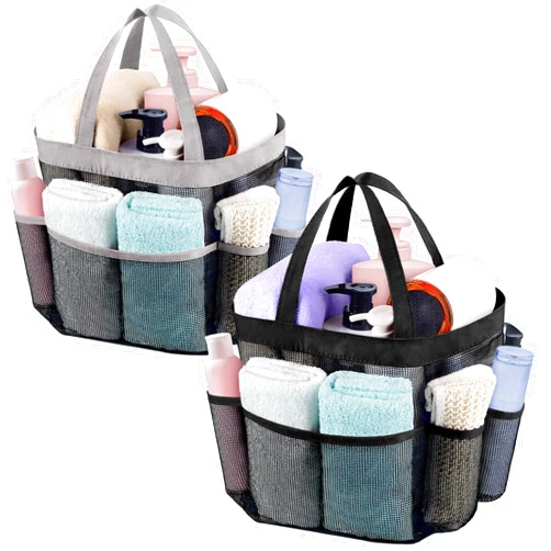 Attmu 2 Pack Mesh Shower Caddy Portable for College Dorm Room Essentials with 8 Pockets, Hanging Shower Caddy Dorm Basket, Quick Dry Shower Bag for Bathroom