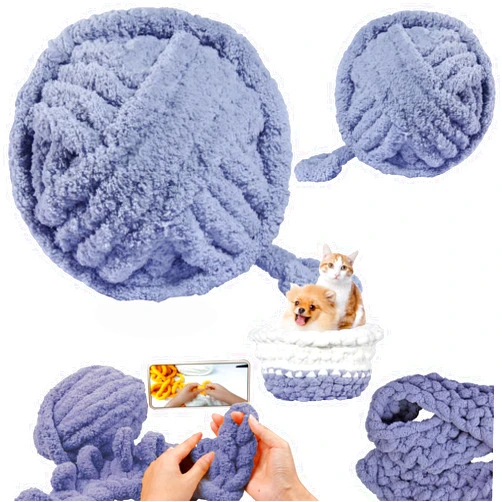 Aoyom Chenille Chunky Yarn Super Bulky Soft Thick Fluffy 7 Jumbo Giant 27m with Step by Step Video Tutorials DIY for Arm Knit Blanket Cushion Bed Pet Nest Home Decor