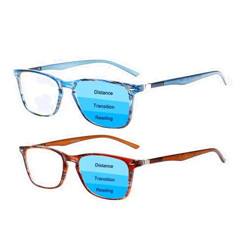 BONCAMOR 2 Pack Progressive Multifocus Reading Glasses Men and Women Computer Blue Light Blocking Anti Eyestrain Readers (Blue Brown, 1.75)