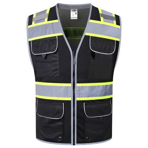 JKSafety Hi-Vis Safety Vest for Men&Women High Visibility Reflective Mesh Construction Work Vest Multi-Pockets PPE ANSI/ISEA compliant (189-Black 3XL)