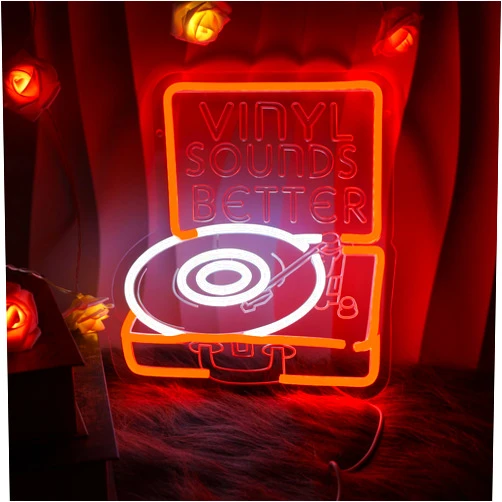 Sijinna018 Vinyl Sounds Better Neon Sign for Record Shop, Musical Decor Neon Record Sign for Bedroom Bar, Record Party Decor LED Wall Light for Music Lovers, USB Powered Musical Neon Lights, Cool Musical Gifts