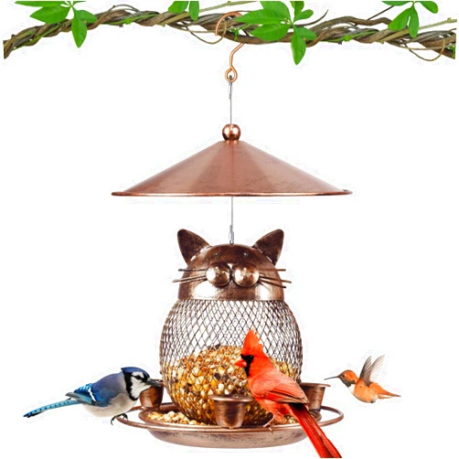 LBTING Bird Feeder for Outdoor, Squirrel Proof Metal Wild Bird Feeder Decoration for Hanging Outside Garden Yard, Cute Cat-Shaped