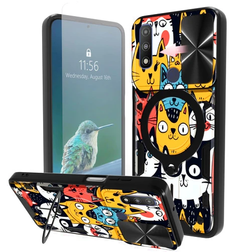 RAUEDWDJS for Motorola Moto G Pure Case with Slide Camera Cover HD Screen Protector,Built-in 360°Rotate Ring Kickstand,Shockproof Protective Case for Moto G Pure-Fun Dogs