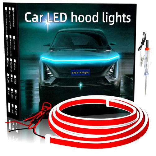 YM E-Bright Led Hood Light Strip Exterior Led Strip Lights for Cars Waterproof Flexible DRL Dynamic Scan Start Up Hoodbeam Kit Daytime Running Light for Truck,SUV,12V 70inch,Ice Blue,1 Set