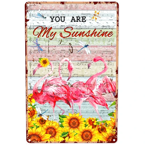 TICKPOTDFE Funny Flamingo You are My Sunshine Sunflower Metal Wall Art, Metal Signs for Decor Vintage Wall Decor, Vintage Tin Sign Posters Coffee Funky Decor, Bar Signs for Home Bar 8 x 12 Inches