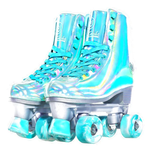 JajaHoho Roller Skates for Women, Holographic Rollerskates, Shiny Double-Row Four Wheels Quad Skates Girls Outdoor (Green)