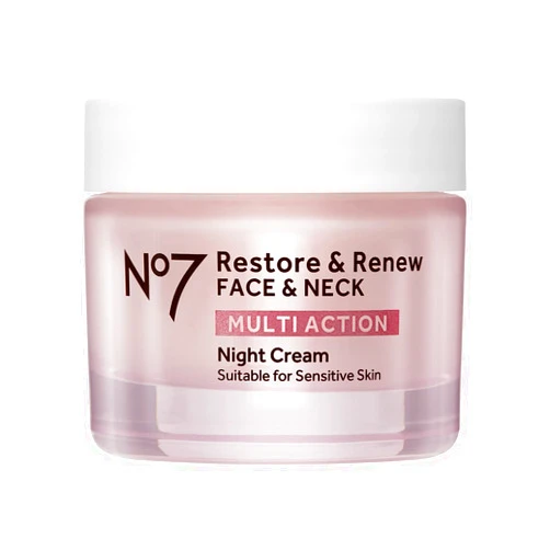 No7 Restore & Renew Multi Action Face & Neck Cream - Nighttime Collagen Peptide Facial Moisturizer - Anti Aging Face Cream Enriched with Hyaluronic Acid, Shea Butter + Vitamin E to Firm Skin (50ml)