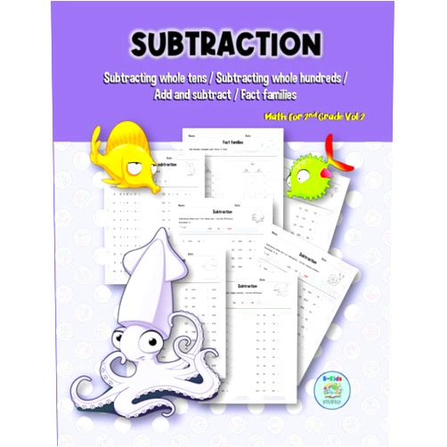 B-Kids STUDIO Subtraction Subtracting Whole tens / Subtracting Whole hundreds / Add and Subtract / fact Families Math for 2nd Grade Vol.2: Practice Math For Kids ... Learning for Build Math Skills Age 7-8
