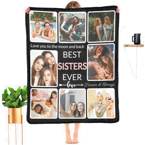SHIYEL Custom Blanket Gifts for Sister with Photo, Make a Personalized Sisters Blankets with Picture, Customized Memories Souvenir Throws for Best Sisters Ever, 8 Collage Made in USA