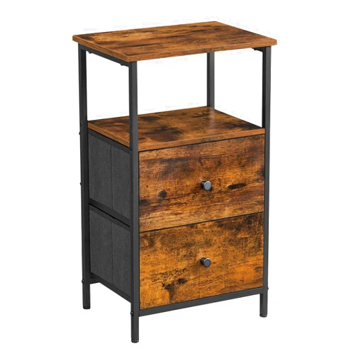 VASAGLE Nightstand, 24-Inch Tall Side Table with 2 Fabric Drawers and Storage Shelf, for Bedroom, Rustic Brown and Black ULGS025B01
