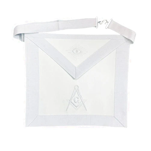 Generic Masonic Master Mason White Apron White Ribbon White Square Compass Embroidery Size14*16 Inch