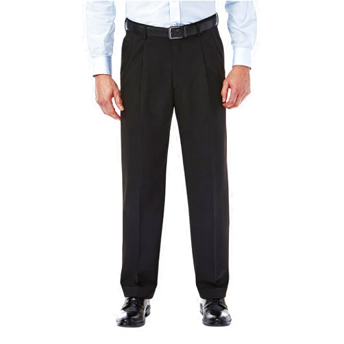 Haggar Men’s Hidden Expandable Waistband Classic Fit Pleated Front Gabardine Dress Pant