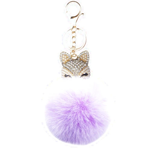 Unpafcxddyig Artificial Rabbit Fur Soft Pom Pom Keychain with Fox Head Pearls Rhinestone for Women Phone Handbag Pendant