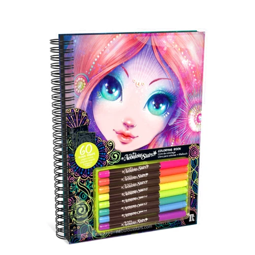 Nebulous Stars Large Coloring Book for Girls - 60 Black Coloring Pages - Comes with 8 Neon-Ink Gel Pens