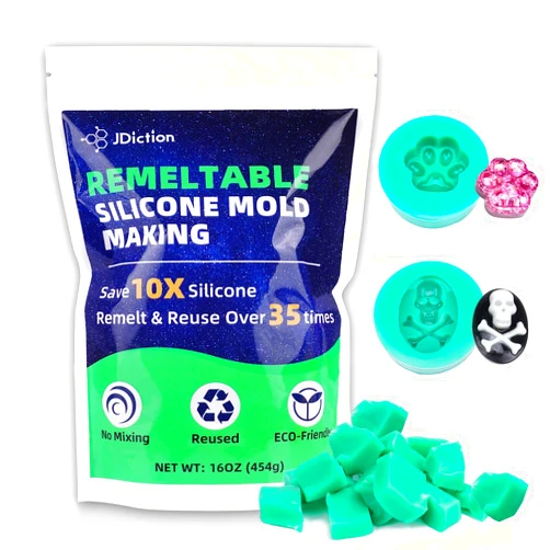 JDiction Remeltable Silicone Mold Making Kit, 35X Reusable Silicone for Mold Making, No Mix, Non-Toxic, Odorless Silicone Rubber for Resin, Epoxy, Picky Pad, Plaster, Soap, Candle, Small Crafts-16oz