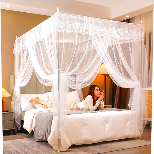 ＳＥＡＦＩＯＺ Bed Canopy with 3 Entry Design, Elegant Lightweight Polyester Sheer Curtains for Girls and Adults, Dreamy Bedroom Decor, Ideal for Privacy and Relaxation(Mosquito net + Bracket)