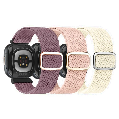 GLMDKAI Adjustable Braided Solo Loop Bands Compatible with Fitbit Versa 4 / Fitbit Sense 2 / Fitbit Versa 3 / Fitbit Sense, Stretchy Nylon Sport Elastic Wristbands Women Men Straps for Fitbit Versa 4 / 3 /Sense 2 / Sense, 3 Packs