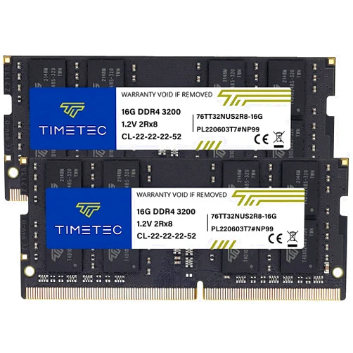 Timetec 32GB KIT(2x16GB) DDR4 3200MHz (or 2933MHz or 2666MHz) PC4-25600 Non-ECC Unbuffered 1.2V CL22 2Rx8 Dual Rank 260 Pin SODIMM Laptop Notebook PC Computer Memory RAM Module Upgrade