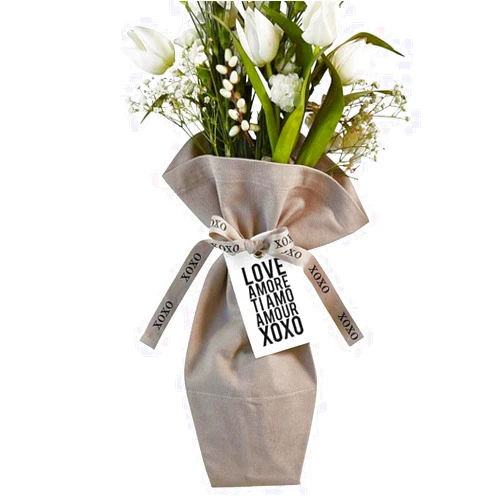 Santa Barbara Design Studio Flower Bouquet Bag Wedding Collection - Waterproof Lined 100% Cotton Canvas Reusable Floral Arrangement Supplies, 17 x 11-Inch, XOXO