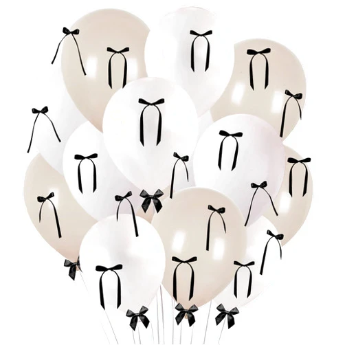 Fxozru 60Pcs Black Bow Balloons White Sand White Balloon DIY Ribbon Bow Decorations for Coquette Birthday Party Decorations (Sand White)