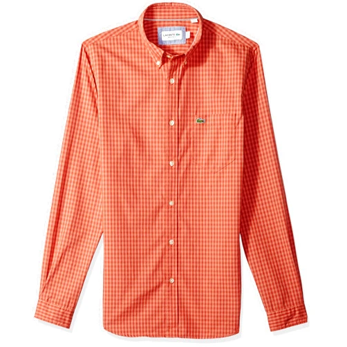 Lacoste Long Sleeve with Pocket GinGHam Poplin Regular Fit Woven Shirt, CH9559