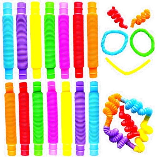 Neec Pop Tubes, 14Pack Pop Tube Fidget Toys for Kids and Sensory Toys for Children and Adult, Fidget Tubes for Stress and Anxiety Relief, Learning Toys for Toddlers