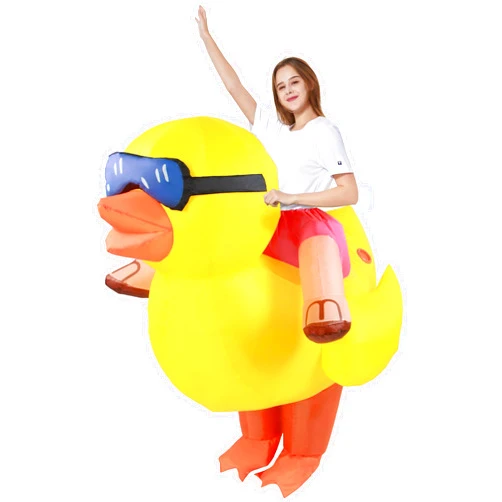 Wabolay Inflatable Duck Costume Adult Halloween Blow Up Ride On Yellow Ducky Costumes for Men Women Funny Cute Blowup Animal Outfit
