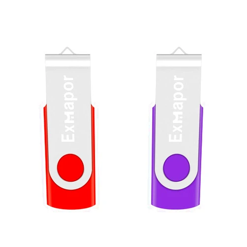 Exmapor 16GB USB Flash Drive, Exmapor 2PCS Pendrive Rotating Thumb Drive Bulk Storage Memory Stick(Red, Purple)