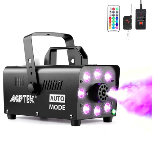 AGPTEK Smoke Machine, Fog Machine with 13 Colorful LED Lights Effect, 500W and 2000CFM Fog with 1 Wired Receiver and 2 Wireless Remote Controls, Perfect for Wedding, Halloween, Party and Stage Effect