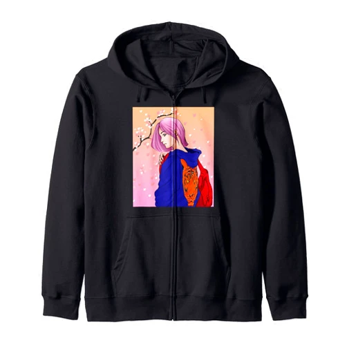 Anime Fans Bekleidungsclub Cherry Blossom Tiger Jacket Kawaii Anime Girl Costume Gift Zip Hoodie