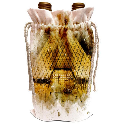 3dRose Anne Marie Baugh - Impressionist Mixed Media Art - Image Of Watercolor Paris Louvre Mixed Media Art - Wine Bag (wbg_323530_1)